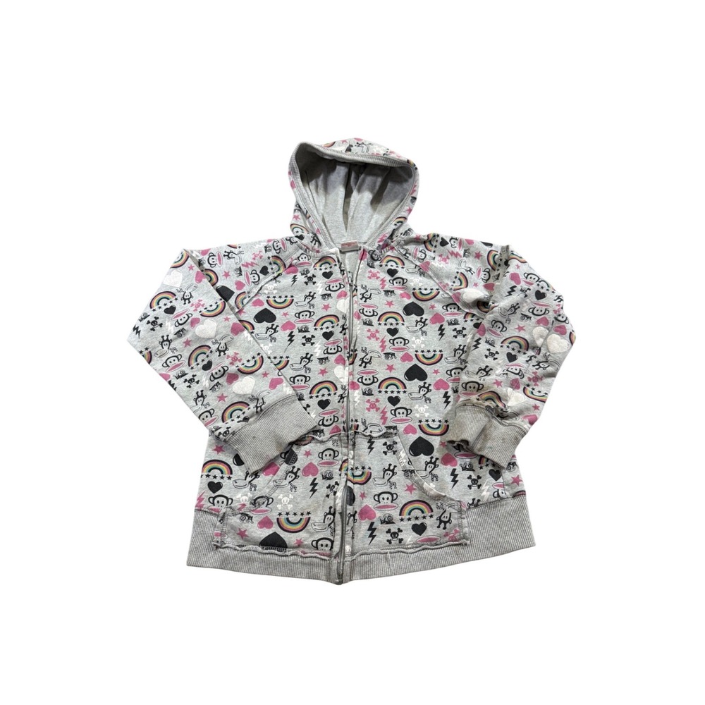 Paul Frank Hoodie Kids‎ Gray Julius Monkey Rainbow Zip Up Sweater Y2K 2000s L